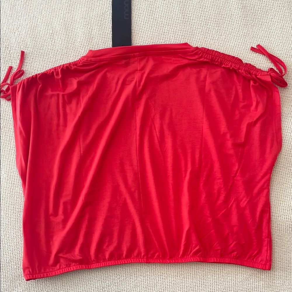 Mono B Red Crop Top Size L Tie Shoulder Cold Shoulder Elastic Hem NWT - Picture 6 of 7